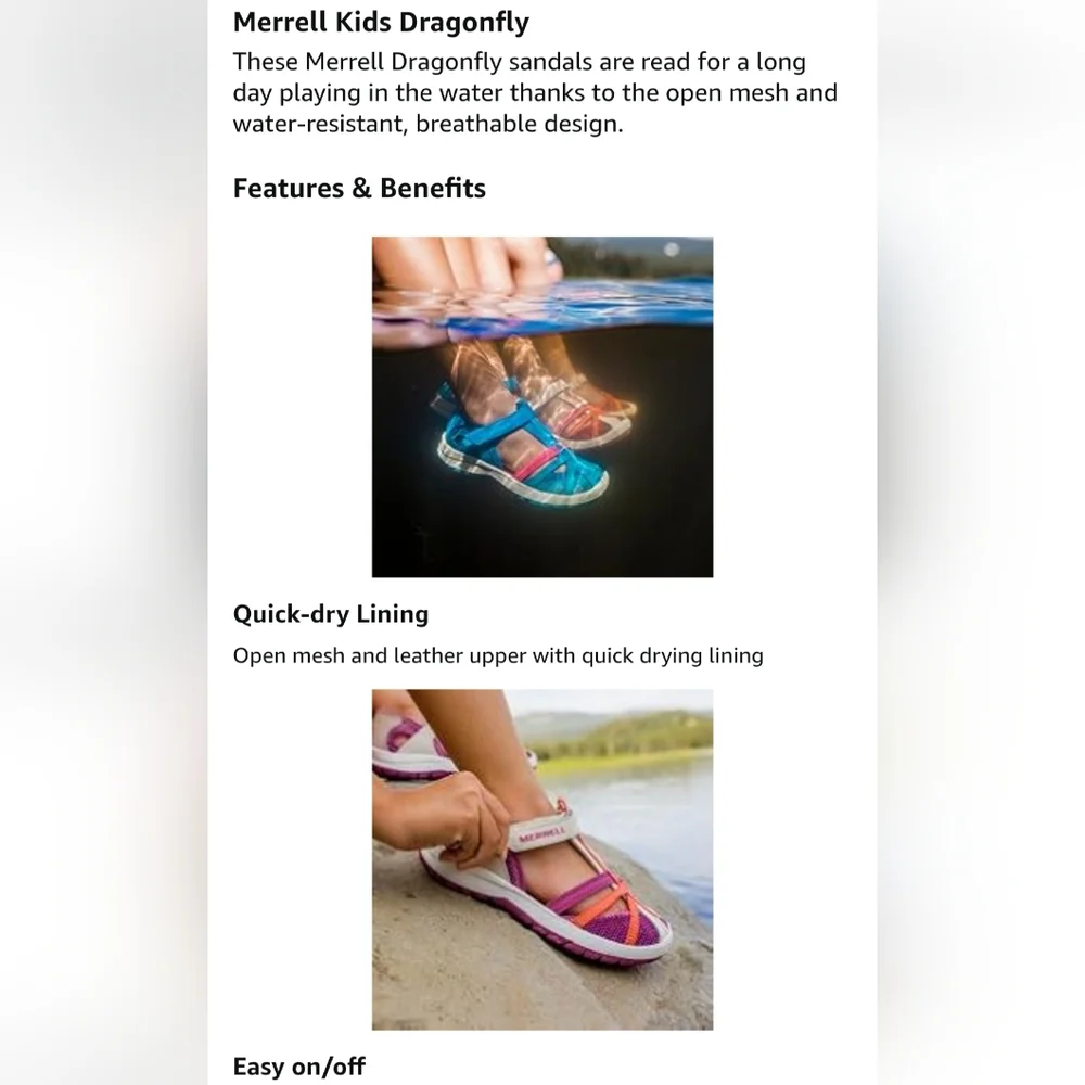 Merrell Dragonfly Sandal Little Girl 3M Purple and Pink Fisherman Water Shoes
